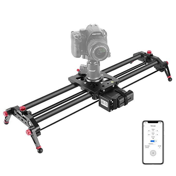 Neewer Camera Slider Motorized, 31.5-inch APP Control Carbon Fiber Track Dolly Rail with Time Lapse Video Shot Follow Focus Shot and 120 Degree Panoramic Shooting for DSLR Cameras, Load up to 22 lbs