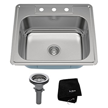 Kraus KTM25 25 inch Topmount Single Bowl 18 gauge Stainless Steel Kitchen Sink