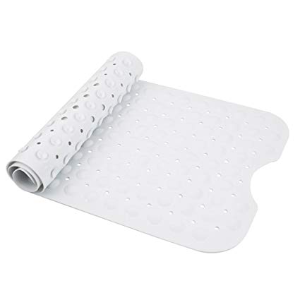 Extra Long Bath Mat, 100*40cm Non-Slip Bathtub Mat, ELOKI Environmental TPR Rubber Anti-Bacterial Shower Tub Mat with Suction Cup (White)