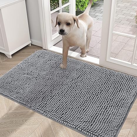 OLANLY Dog Door Mat for Muddy Paws, Absorbs Moisture and Dirt, Absorbent Non-Slip Washable Mat, Quick Dry Microfiber, Mud Mat for Dogs, Entry Indoor Door Mat for Inside Floor(24x16 Inches, Grey)