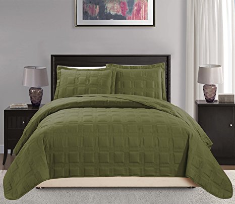 Mk Collection Target Bedspread Bed-cover Quilted Embroidery solid Sage green New King/California king