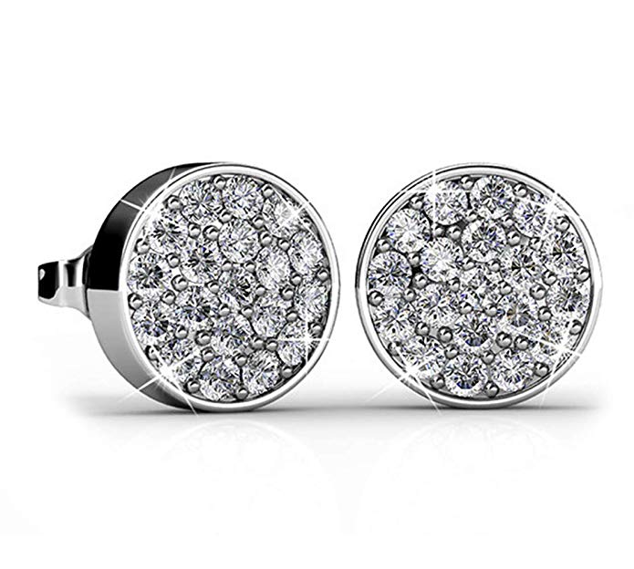 Jade Marie BENEVOLENT Large Silver Stud Earrings, 18k White Gold Plated Cluster Stud Earring Set with 2mm Swarovski Crystals, Beautiful Hypoallergenic Earrings