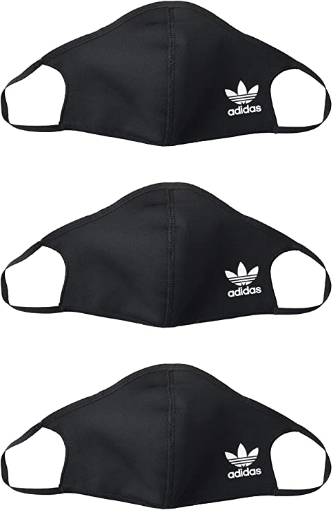 adidas Originals Standard Face Covers 3-Pack, Black/White, Medium/Large