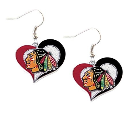 Chicago Blackhawks Swirl Heart Earring NHL Dangle Logo Charm Gift