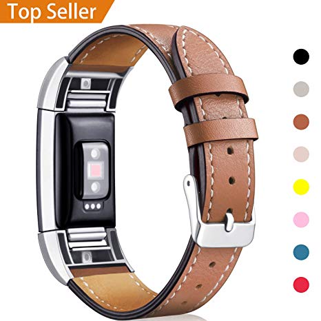 [New Arrival] for Fitbit Charge 2 Band Leather Strap, Mornex Classic Adjustable Replacement Wristband for Fitbit Charge 2 Fitness Accessories with Metal Connectors, Elegant Brown