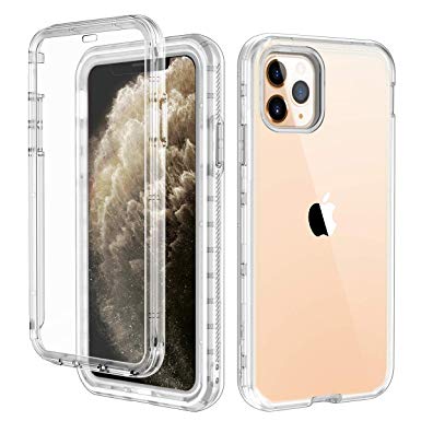 Lontect for iPhone 11 Pro Max Case Built-in Screen Protector Crystal Clear Heavy Duty Shockproof Hybrid PC Soft TPU Full Body Protective Case Cover for Apple iPhone 11 Pro Max 6.5 2019, Transparent