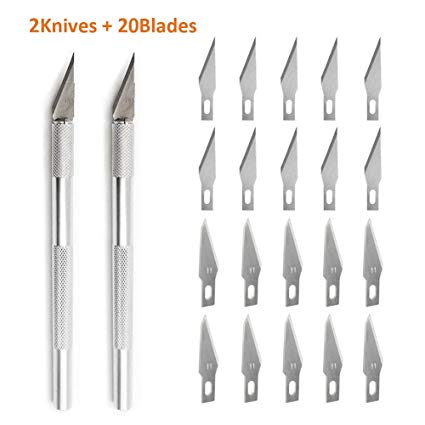 Art Knife Set, Lehosek Precision Hobby Art Utility Knife with Safety Cap Stainless Steel Art Blades Kit for Cutting Carving Art Creation (2knives 20blades)