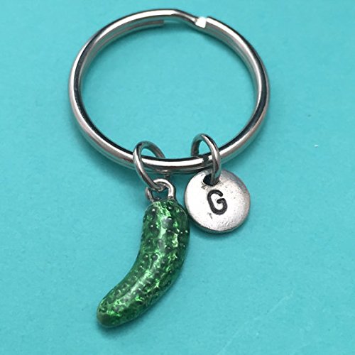 Pickle keychain, pickle charm, food keychain, personalized keychain, initial keychain, initial charm, customized keychain, monogram