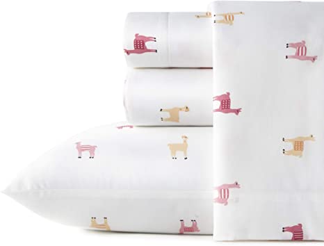 Poppy & Fritz Percale Collection Sheet Set-100% Cotton, Crisp & Cool, Lightweight & Moisture-Wicking Bedding, Twin XL, Miss Llama