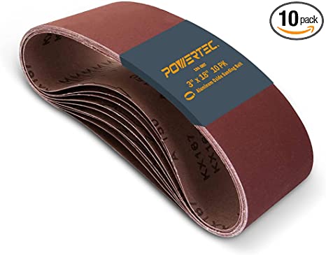 POWERTEC 110850 3 x 18 Inch Sanding Belts | 180 Grit Aluminum Oxide Sanding Belt | Premium Sandpaper for Portable Belt Sander – 10 Pack