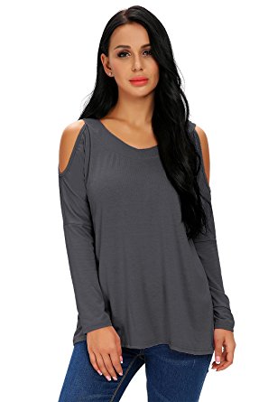 FISOUL Women Sexy Off Shoulder Blouses Long Sleeve V-Neck T-Shirts Tops