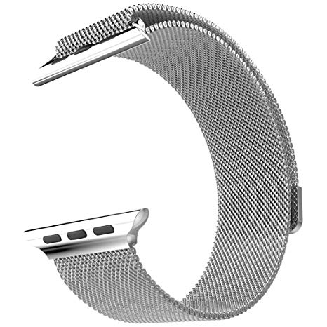 Smartwatch Bands for Apple Watch Band 42mm 44mm, Milanese Loop Band Stainless Steel Adjustable Magnetic Closure Replacement Mesh Wristband Loop Compatible with iWatch Series 4 3 2 1, Silver