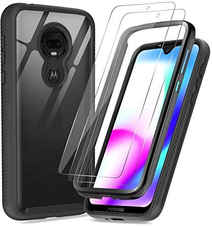 Moto G7 Case (Not Fit G7 Play/Power), Moto G7 Plus Case with 2 Tempered Glass Screen Protector, LeYi Full-Body Rugged Hybrid Shockproof Clear Protective Phone Cover Cases for Motorola Moto G7 Black