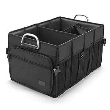 MIU COLOR Big Capacity Sturdy Car Trunk Organizer with Metal Handles, Heavy Duty Collapsible Cargo Storage Container for SUV, Multipurpose Portable Storage Bin and Carrier 25.6x15.7x11.8 Inches