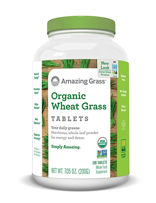 Amazing Grass Organic Wheat Grass Tablets, 200-Count Bottle