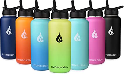 HYDRO CELL Stainless Steel Water Bottle w/Straw & Wide Mouth Lids (40oz 32oz 24oz 18oz) - Keeps Liquids Hot or Cold with Double Wall Vacuum Insulated Sweat Proof Sport Design