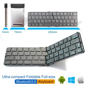 WIZO Foldable Keyboard for iPad, iPhone, Android devices, and Windows tablets,Ultra-compact Portable Bluetooth Keyboard（Silver）