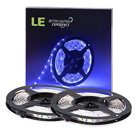 LE 2 Pack 16.4ft LED Strip Lights Blue, 300 Units SMD 3528 LEDs, 12V Non-waterproof, Light Strips, LED ribbon, LED Tape, For Gardens/Homes/Kitchen/Cars/Bar, DIY Party Decoration Lighting