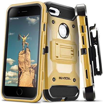 iPhone 7 Plus/iPhone 6 Plus Case, Evocel [Trio Pro Series] Textured Body, Multiple Layers, Kickstand for iPhone 7 Plus/iPhone 6 Plus/iPhone 6s Plus (5.5"), Gold Medal