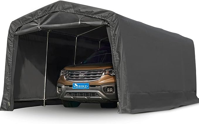 KING BIRD 10' x 20' Heavy Duty Anti-Snow Carport Outdoor Instant Garage Car Canopy with Reinforced Ground Bars-Dark Gray