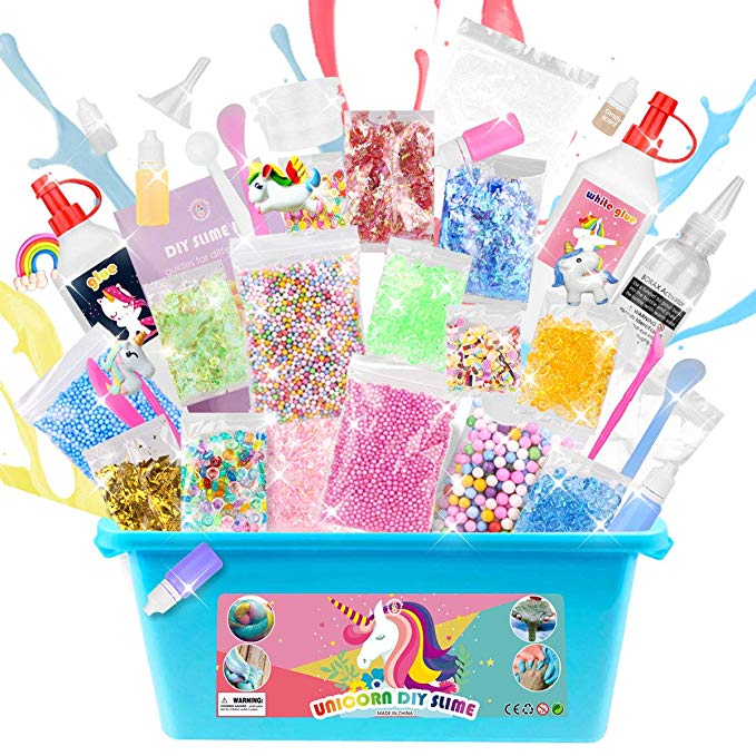 DIY Unicorn Slime Kit for Girls Boys - 2 in 1 Slime Supplies [53 Pieces Set in One Box] Make Your Own Clear Slime, Fluffy Cloud, Glitter and Foam Slime Age 6  year old Girl Gifts Kids Art Craft