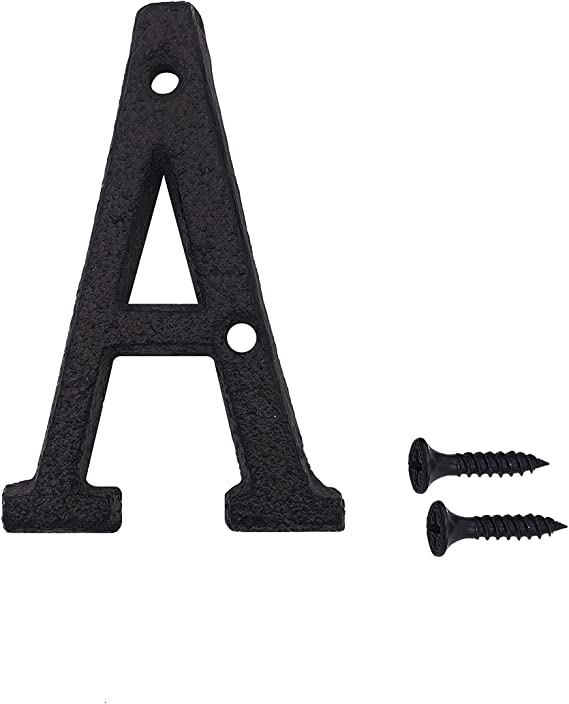 3 Inch Wrought Iron House Number, Matching Screws Included Black Letter A