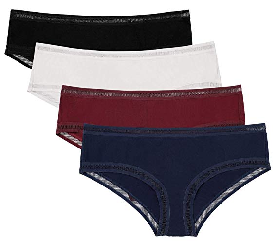 ATTRACO Women's Cotton Brief Panties Soft Underwear Lace Trim Hipster 4 Pack