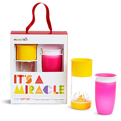 Munchkin It's a Miracle! Gift Set, Includes 10oz Miracle Cup and 14oz Miracle Fruit Infuser, Pink/Yellow