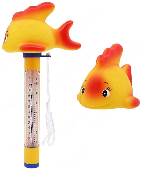CAWOOSOO Floating Pool Thermometer, Goldfish Swimming Pool Thermometer with Shatter-Resistant Casing Tether, Floating Thermometer for Swimming Pool