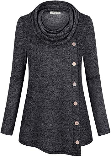 SeSe Code Womens Cowl Neck Long Sleeve Pullover Sweatshirts Button Side Tunic
