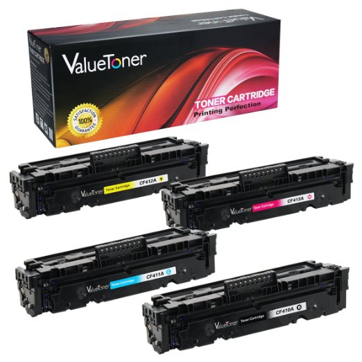 ValueToner Compatible Toner Cartridge Replacement for HP 410A (1 Black, 1 Cyan, 1 Magenta, 1 Yellow) 4 Pack CF410A CF411A CF412A CF413A For LaserJet M452dn M452dw M452nw M477fdw M477fnw M477fdn