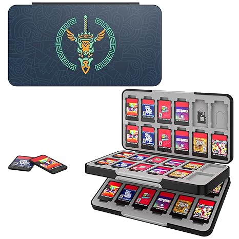 MoKo 48 Game Card Case for The Legend of Zelda: Tears of The Kingdom, Compatible with Nintendo Switch OLED/Switch, Switch Games Holder Case, Portable Game Card Storage Box for Zelda Fans, Blue