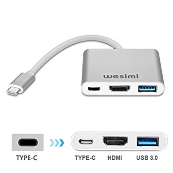 USB-C Digital AV Multiport Adapter,wesimi USB 3.1 Type-C to HDMI Adapter 4K , USB 3.0 HUB With 1 Charging Port, for Apple The NEW Macbook, Chromebook Pixel with Aluminium Case