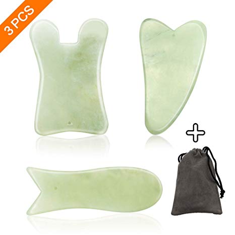 SAYOPIN Natural Jade Gua Sha Board Guasha Scraping Massage Tool Set of 3 SPA Salon Acupuncture Skin Facial Care Treatment Therapy Trigger Point Treatment Lifting Your Face and Iymphatic Drainage