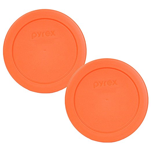 Pyrex Orange 2 Cup 4.5" Round Storage Cover #7200-PC for Glass Bowls - 2 Pack