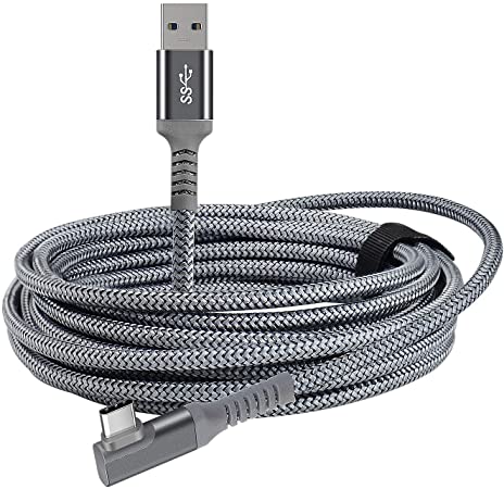 Link Cable 16ft Braided USB Type C to A Cord 90 Degree Angled USB 3.2 Gen1 Data Transfer & Fast Charging Cable for Oculus Quest /Quest 2/Rift S and More Devices with USB C Port