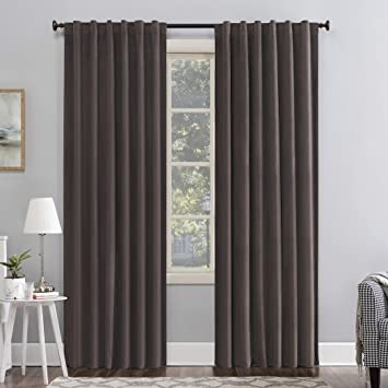 Sun Zero Hampshire Velvet Noise Reducing Thermal Extreme 100% Blackout Back Tab Curtain Panel, 50" x 63", Walnut Brown