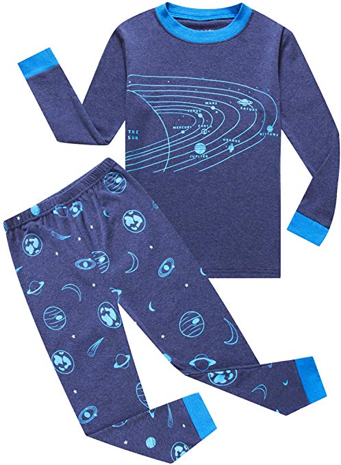 KikizYe Little Big Boys Long Sleeve Pajama Sets 100% Cotton Pjs