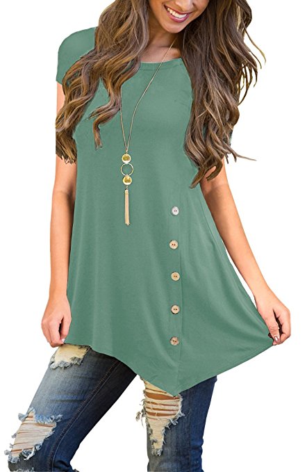 VIISHOW Women's Long Sleeve Scoop Neck Button Side Tunic Top