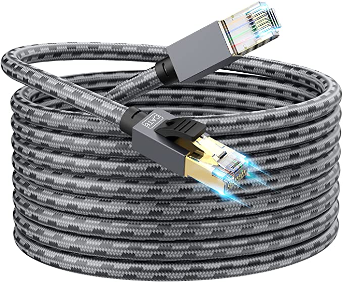 Cat 8 Ethernet Cable 25 ft, SNANSHI Heavy Duty 26AWG Nylon Braided High Speed Cat8 Network LAN Patch Cord, 40Gbps 2000Mhz SFTP RJ45 Cable Shielded in Wall, Indoor&Outdoor for Modem/Router/Gaming/PC