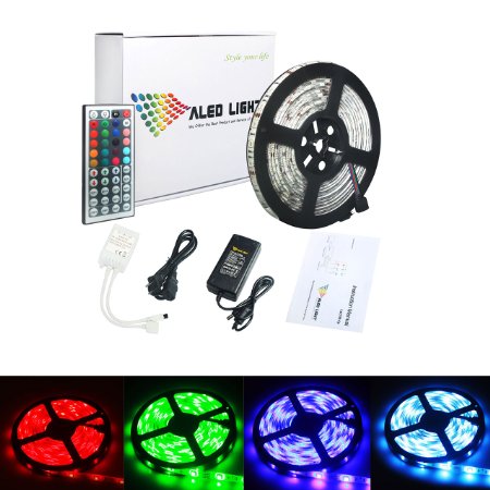 ALED LIGHT 164Foot 5M Waterproof Flexible Strip 300Leds Color Changing RGB SMD 5050 LED Light Strip Kit RGB 5M 44Key Remote12V 6A Power Supply Christmas Lights Rope Lights for Halloween and Xmas Decorations Indoor and Outdoor Use
