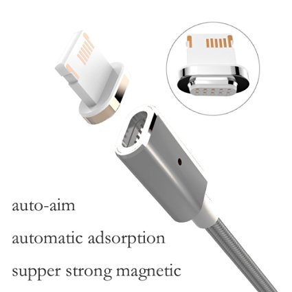 Coopsion iPhone Magnetic Charging Cord, Aluminum Alloy Supper Strong Magnetic Braided Cable Adapter 1.5m for iPhone5 5C 5S, 6 6S 6Plus, iPad and iPod(Gun)