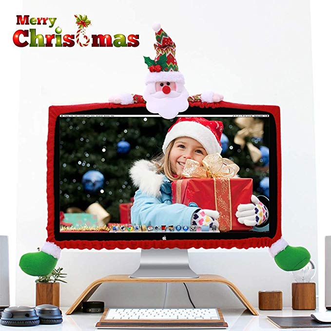 ElementDigital Computer Monitor Cover, Computer Case Christmas Three-Dimensional Cartoon Decorations for Home Mall Office Photography Christmas New Year (Santa Claus)