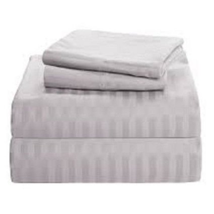British Choice Linen Egyptian Cotton 4 PCs Sheet Set 300-Thread-Count Sateen UK King ( 30 CM) Pocket Depth, Light Grey Stripe ( One Flat Sheet, One Fitted Sheet & Two Pillowcover )