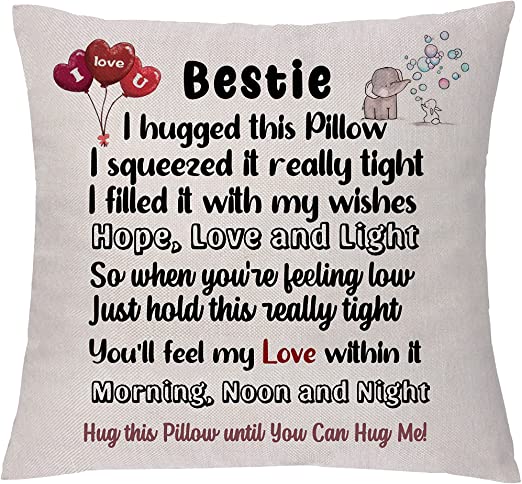 to Bestie Hug Cushion Cover Pillow Cases Best Friend Birthday Graduation Distance Gift Friendship Forever Appreciate 18x18'' Pillowcase Good Friend Christmas Thanksgiving Best Wishes Hope Present