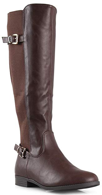 LUSTHAVE Women's Megan Buckle Strechy Knee High Riding Boots