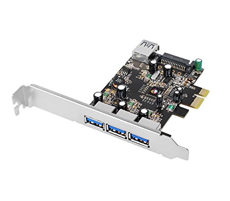 SIIG Legacy & Beyond JU-P40611-S2 Superspeed DP 4 Ports PCI-e to USB 3.0 High Performance Adapter Card With 15Pin SATA Power, 3x9-pin External and 1x9-pin Internal Connector