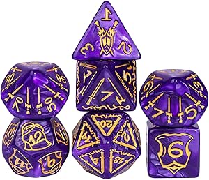 25mm Giant Polyhedral Dice Set, Sword and Shield DND Dice 7-Die Large Dice Set with Leather Dice Bag for Role Playing Game Dungeons and Dragons(Purple)