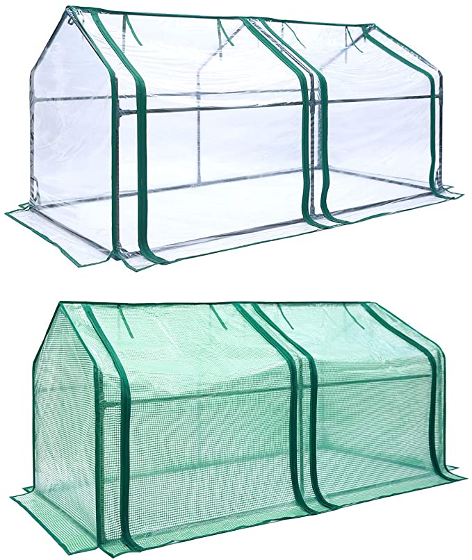 Greenhouse with 2 Covers, Ohuhu Mini Greenhouse with PE Cover & Thickened Transparent PVC Cover, 71"x36"x36" UV Protected Garden Green House, House-Shaped Greenhouses for Outdoors (1 Frame 2 Covers)