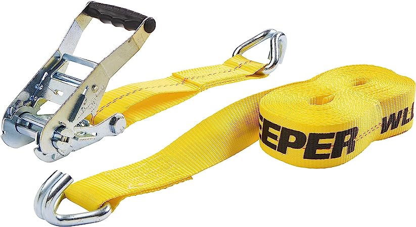 Keeper 04622 Heavy Duty 27' x 2'' Ratcheting Tie Down, 10,000 lbs Rated Capacity with Double J-Hooks